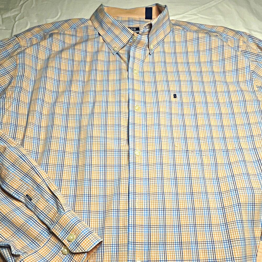 IZOD Premium Essentials Men's XL Plaid Button-Down L/S Shirt Blue/Orange(123)